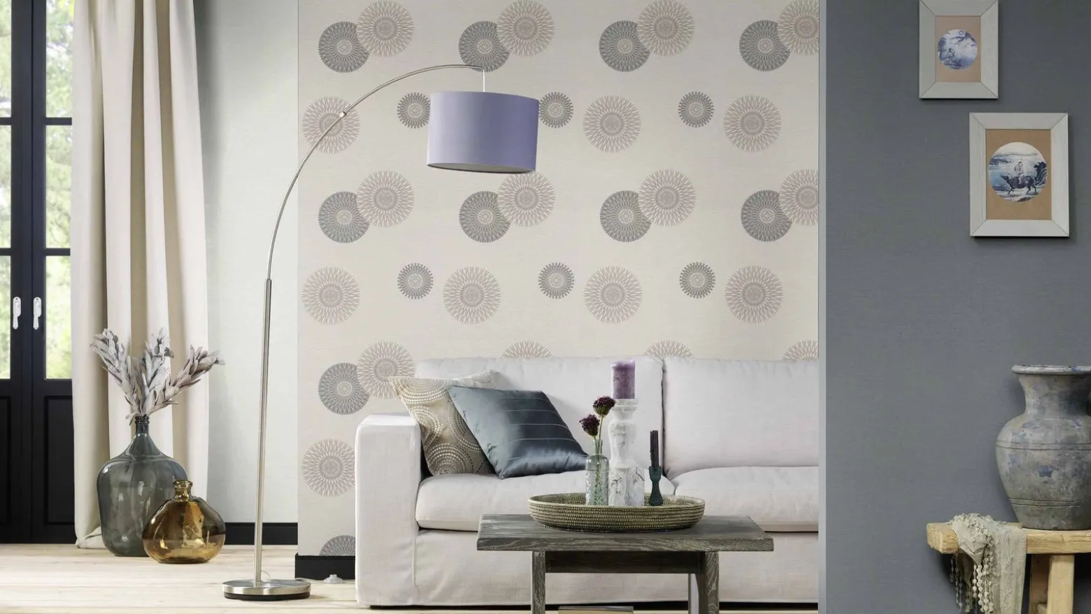 Vliestapete Rasch Floral Ornament grau Glitzer 808810