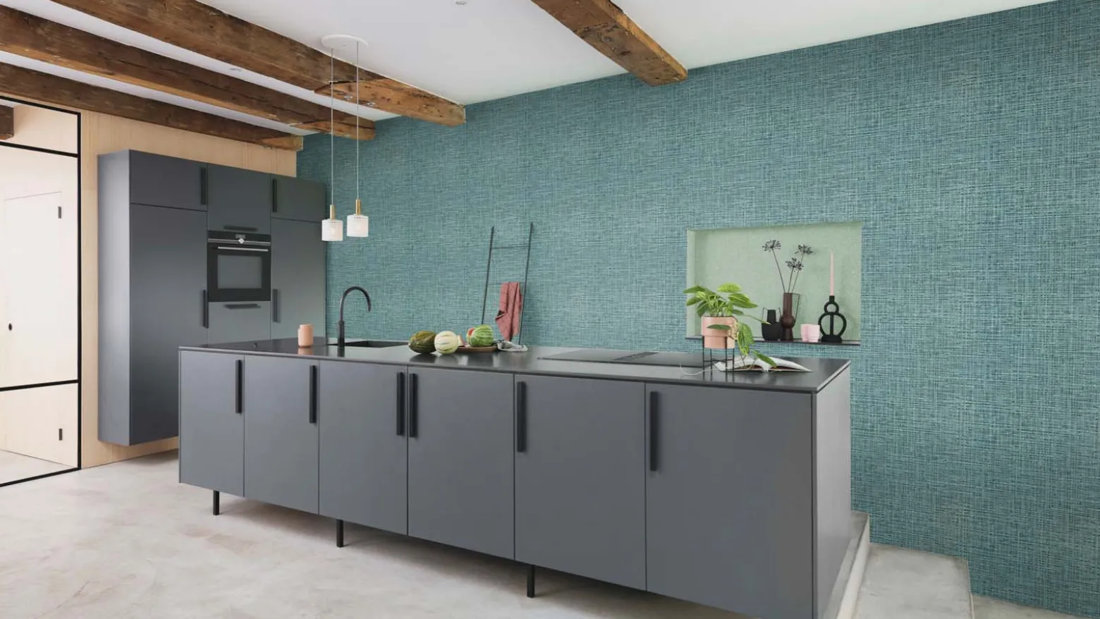Vliestapete Rasch Geflecht Gras Blau Schwarz 865417