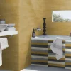 Vliestapete Rasch Leder Riemchen gelb-gold Glanz 418491