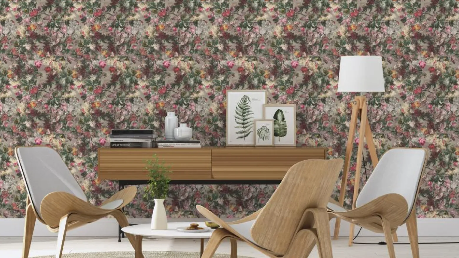Vliestapete Rasch Passepartout Blumen lila bunt 605631