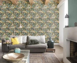 Vliestapete Rasch Passepartout Blumen blau bunt 605655