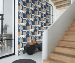 Vliestapete Rasch Retro Grafik Blau Grau Beige 866544