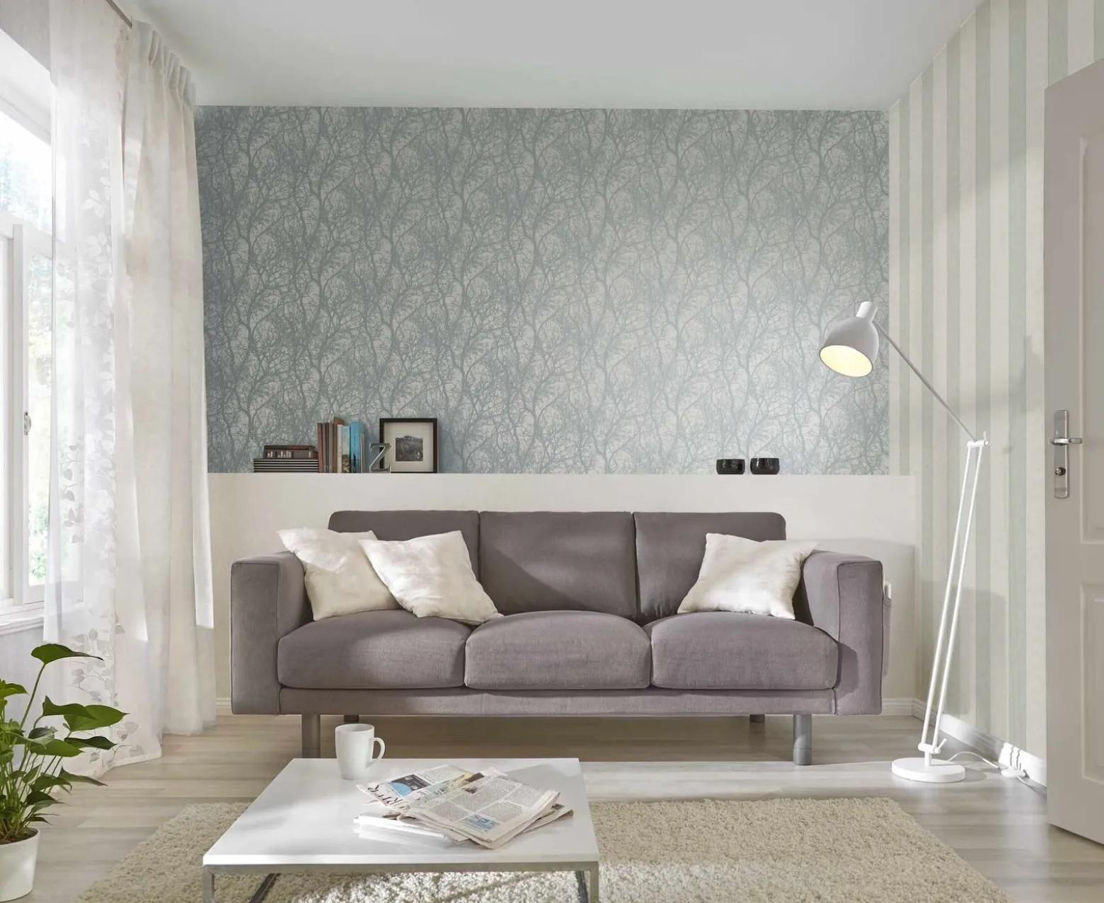 Vliestapete Rasch Streifen Grau Beige 633474