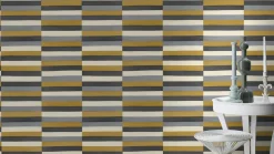 Vliestapete Rasch Streifen Leder-Optik gold Glanz 418729