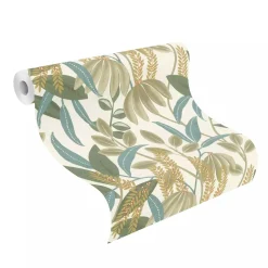 Vliestapete Rasch Tropisch Aquarell Creme Grün 580624