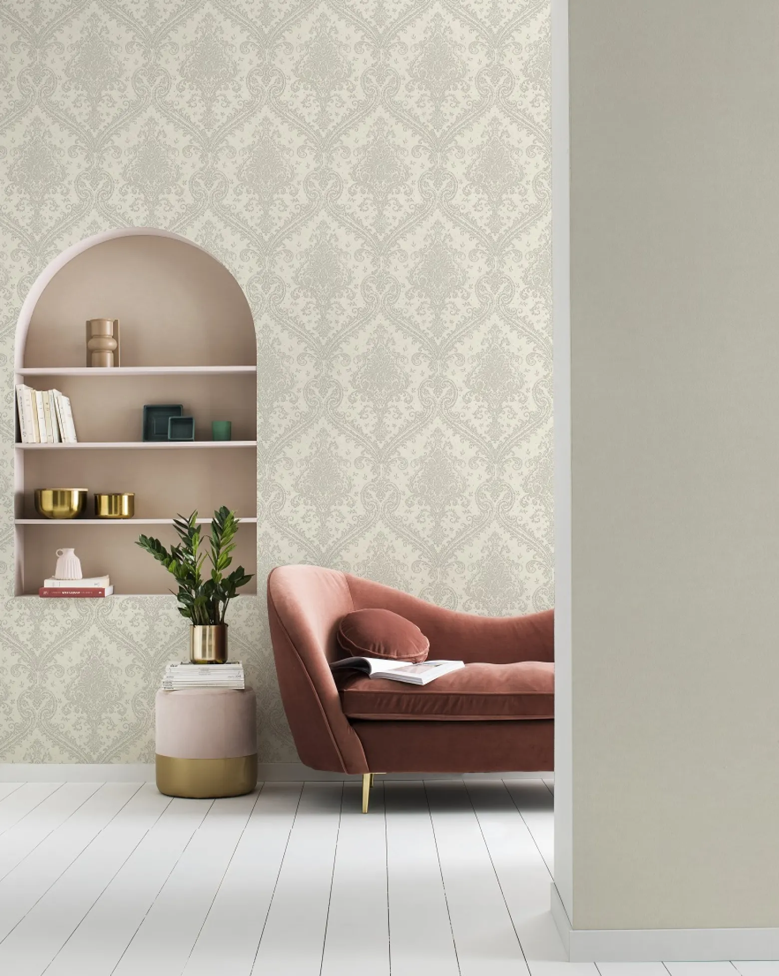 Vliestapete Rasch Uni-Design creme-weiß Metallic 420616