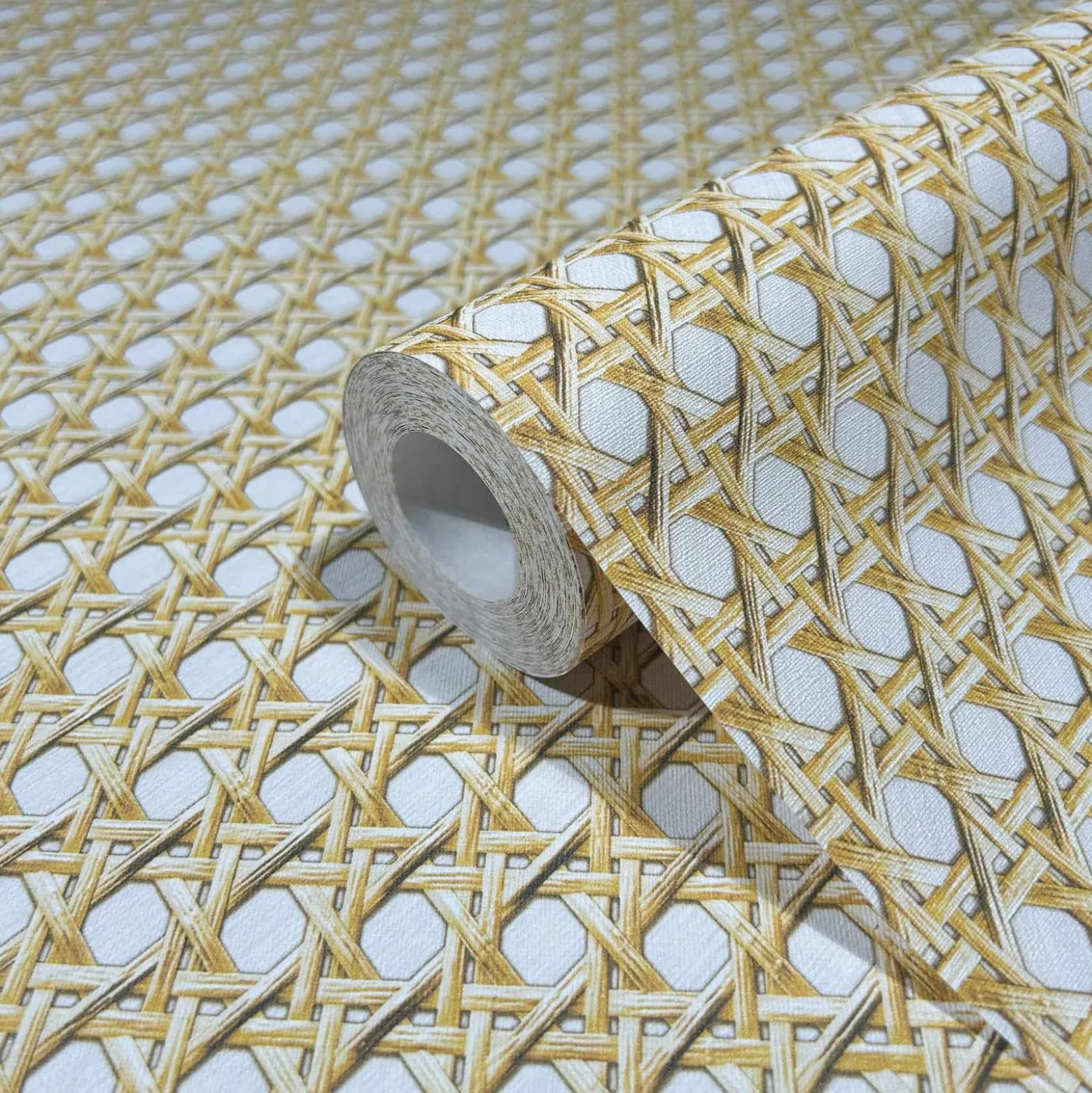 Vliestapete Rattan Optik 3D-Effekt Creme Gelb 45753
