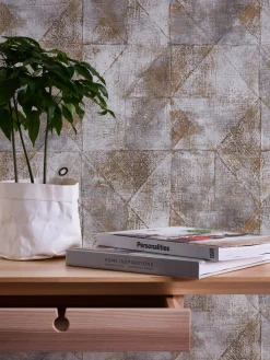 Vliestapete Rauten Muster Grau Gold Metallic 38976-4