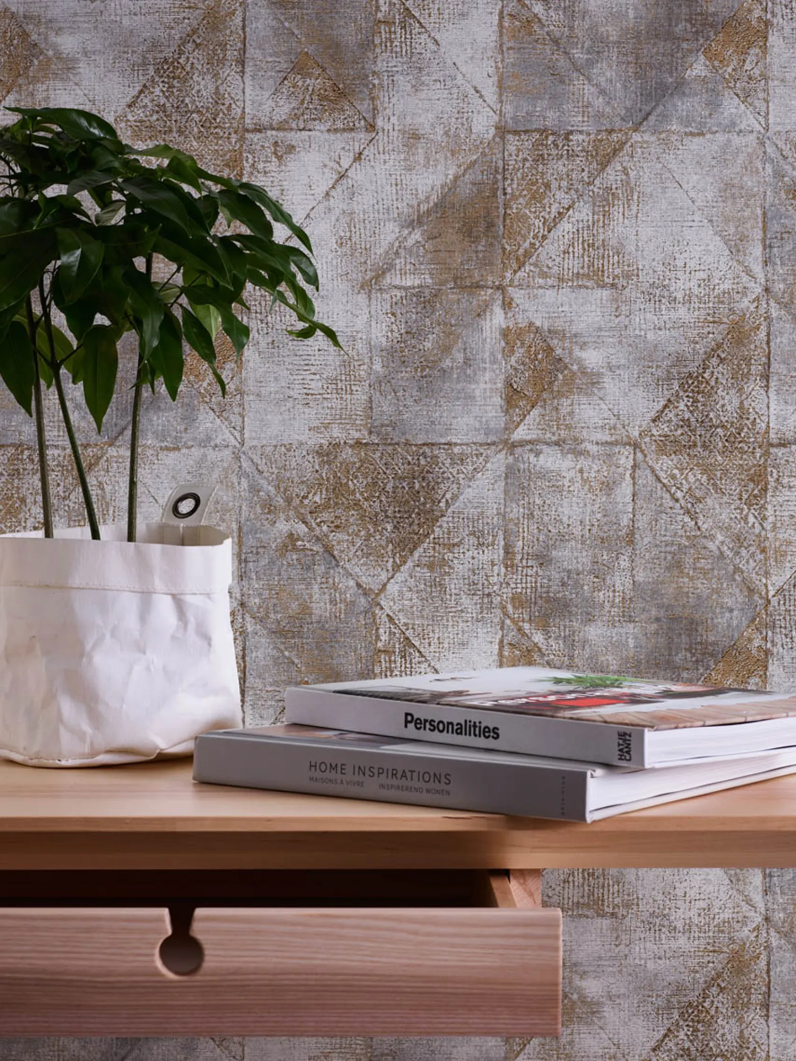 Vliestapete Rauten Muster Grau Gold Metallic 38976-4