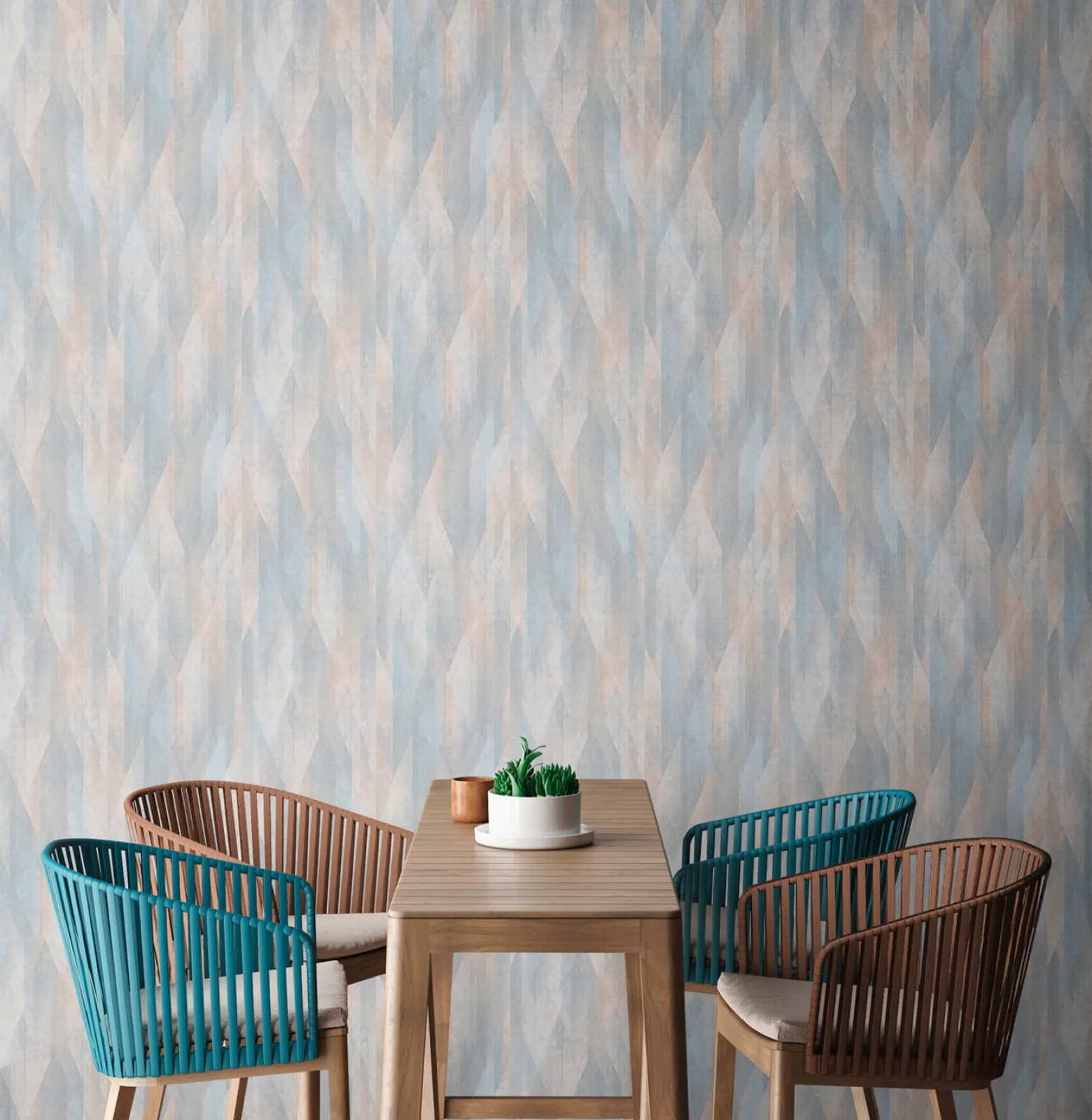 Vliestapete Rauten Streifen Grafik Blau Beige 39104-1