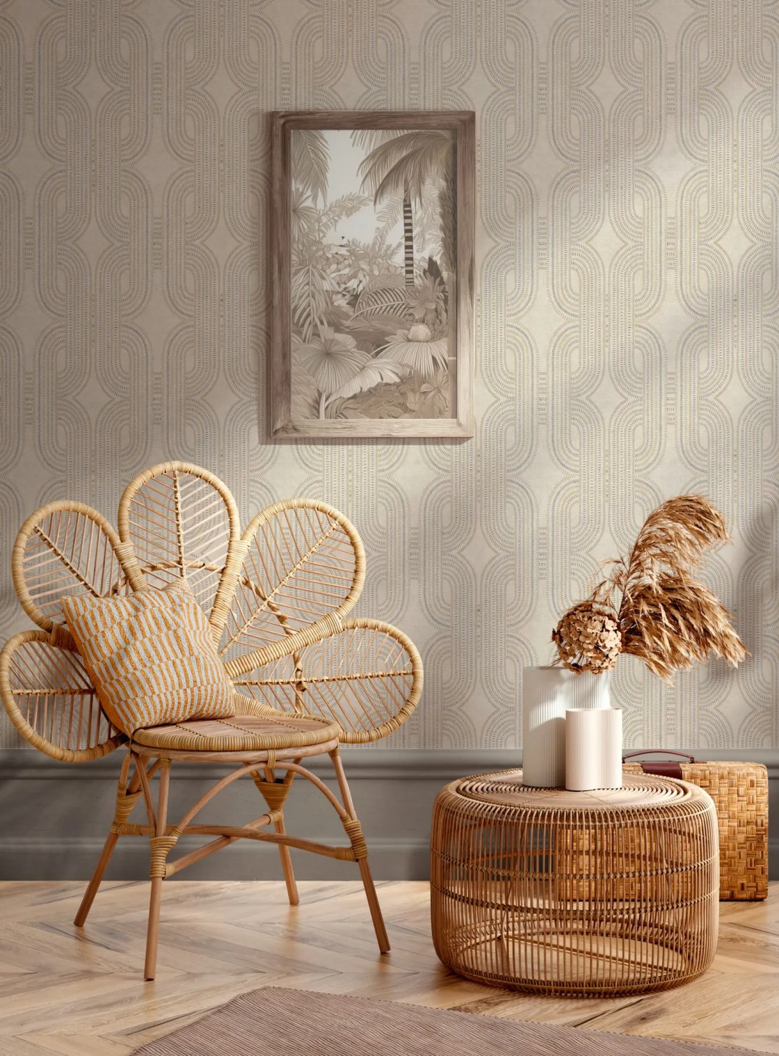 Vliestapete Retro Beige Silber Gold Metallic 39937-1
