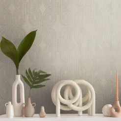 Vliestapete Retro Beige Silber Gold Metallic 39937-1