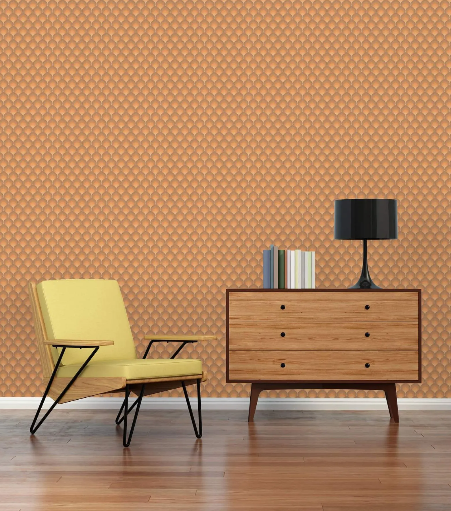 Vliestapete Retro Fächer Grafik Braun Orange 39538-4