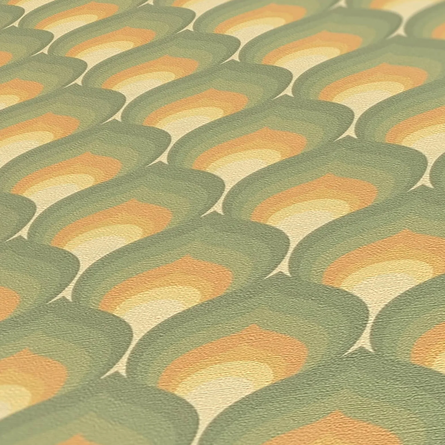 Vliestapete Retro Fächer Grafik Grün Orange39538-1