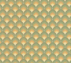 Vliestapete Retro Fächer Grafik Grün Orange39538-1
