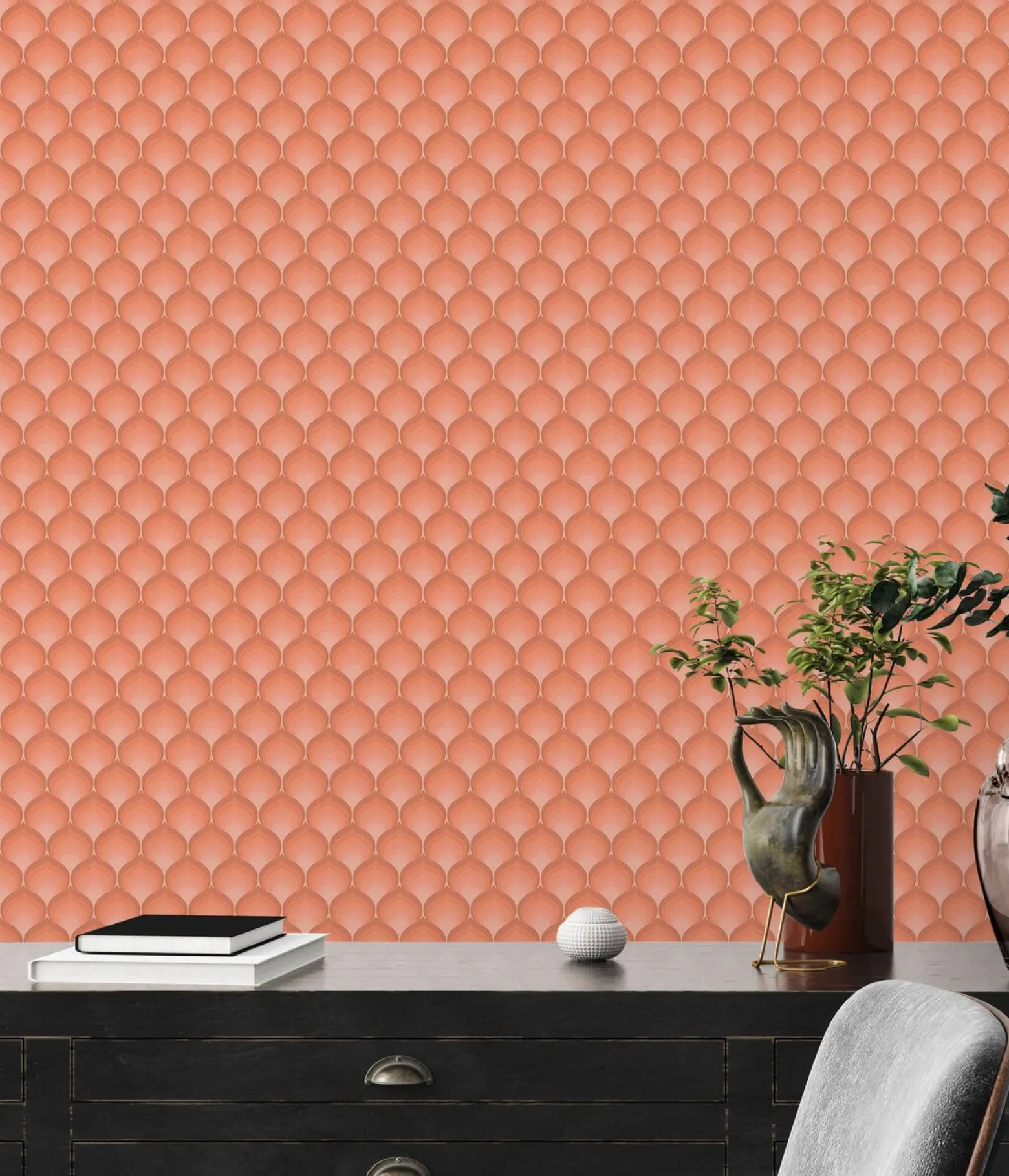 Vliestapete Retro Fächer Grafik Rot Orange 39538-5