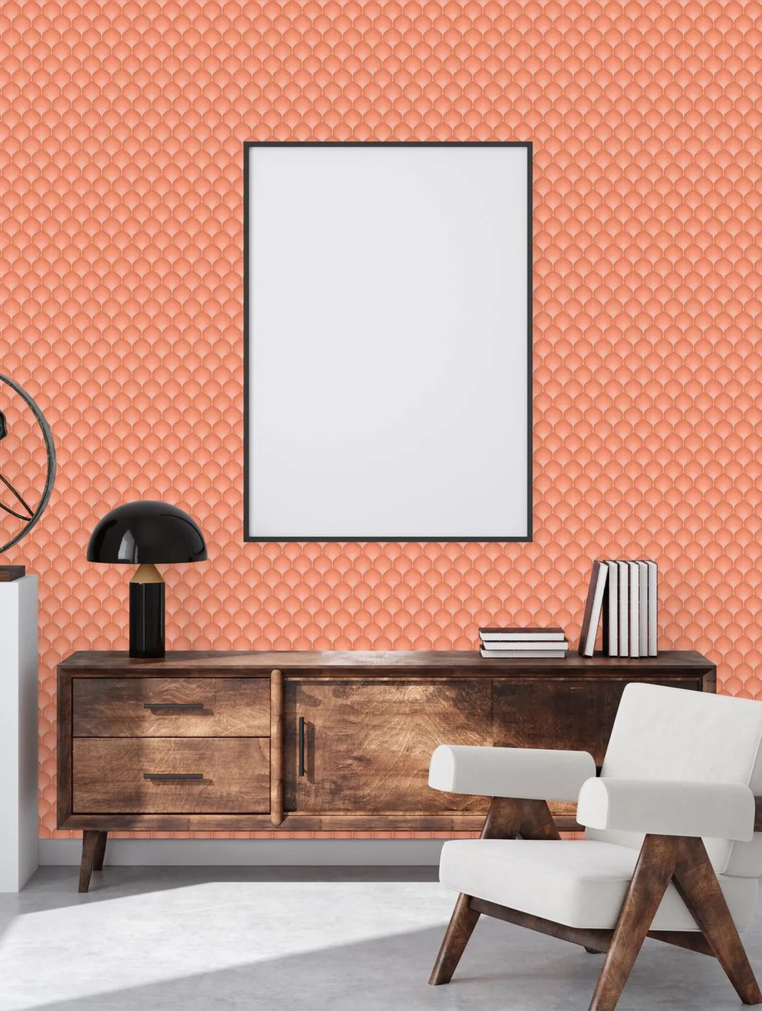 Vliestapete Retro Fächer Grafik Rot Orange 39538-5