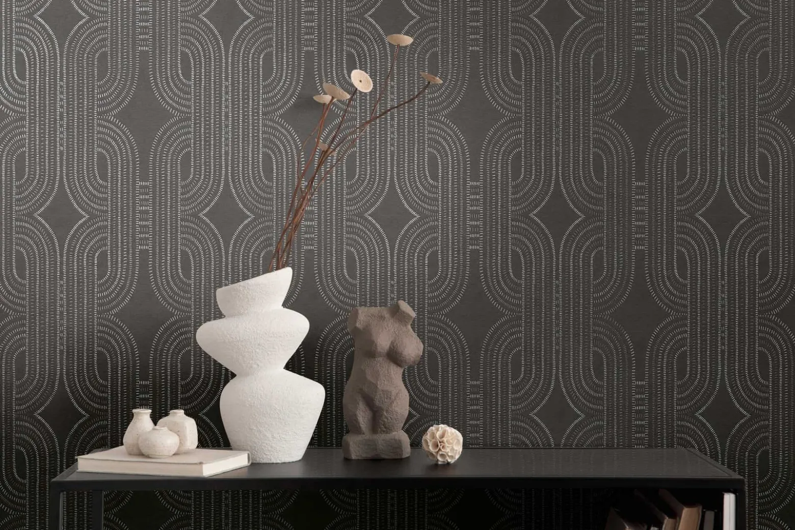Vliestapete Retro Schwarz Gold Silber Metallic 39937-4