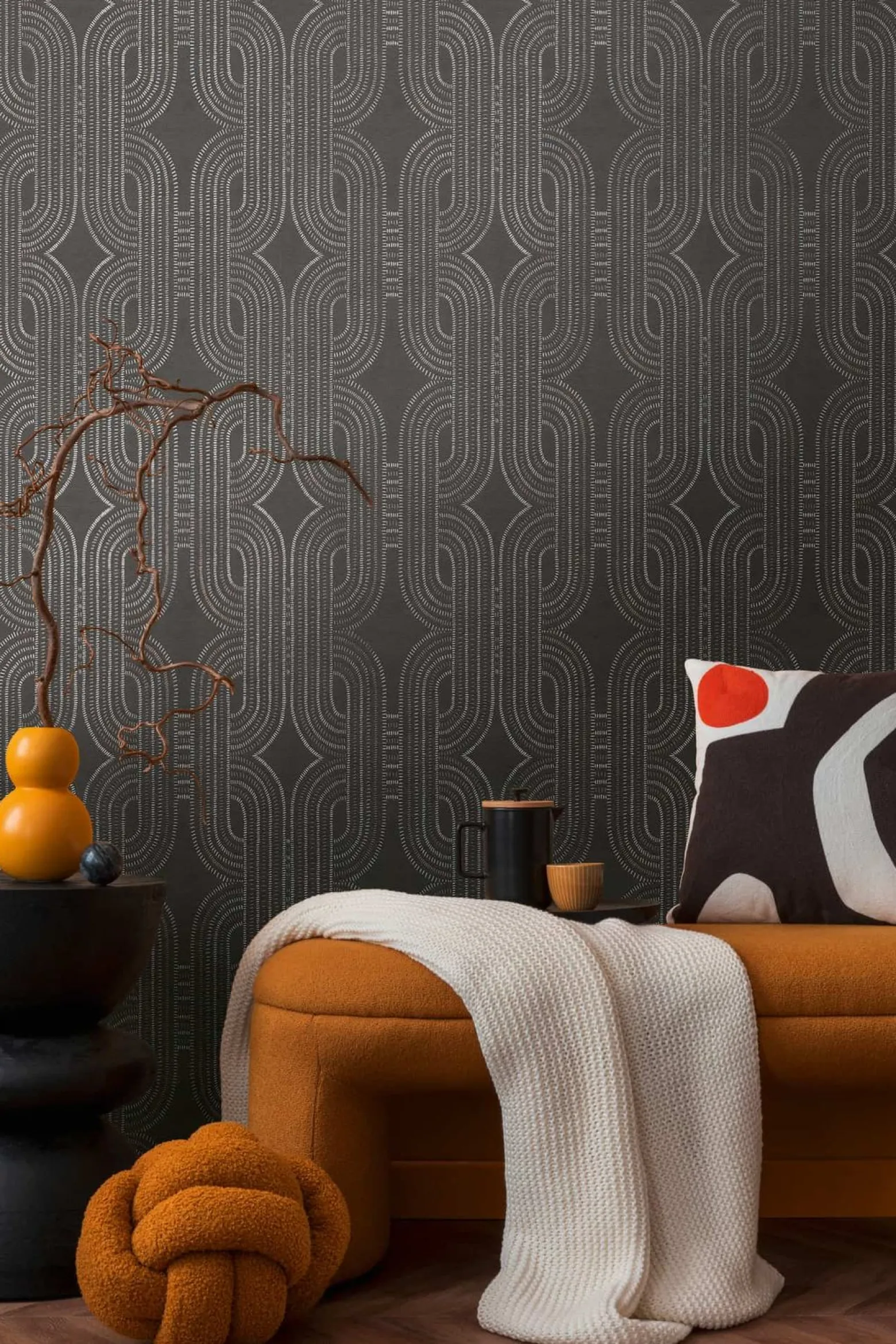 Vliestapete Retro Schwarz Gold Silber Metallic 39937-4