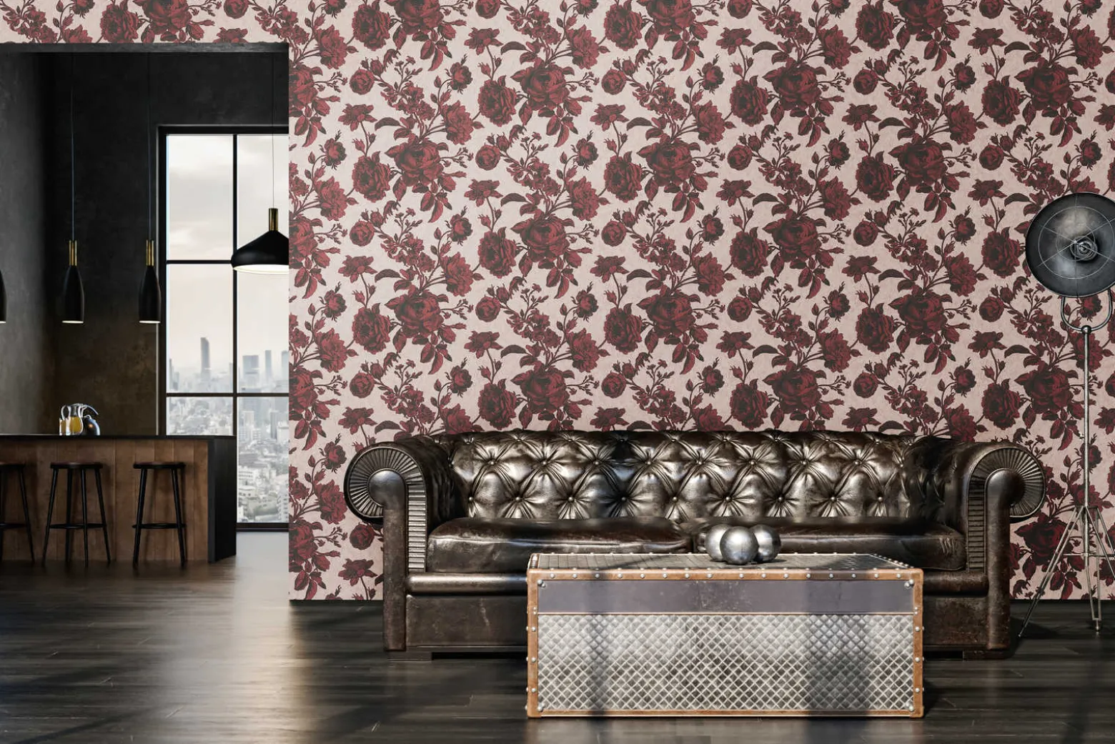Vliestapete Rosen Blumen rot rosa schwarz 38700-4