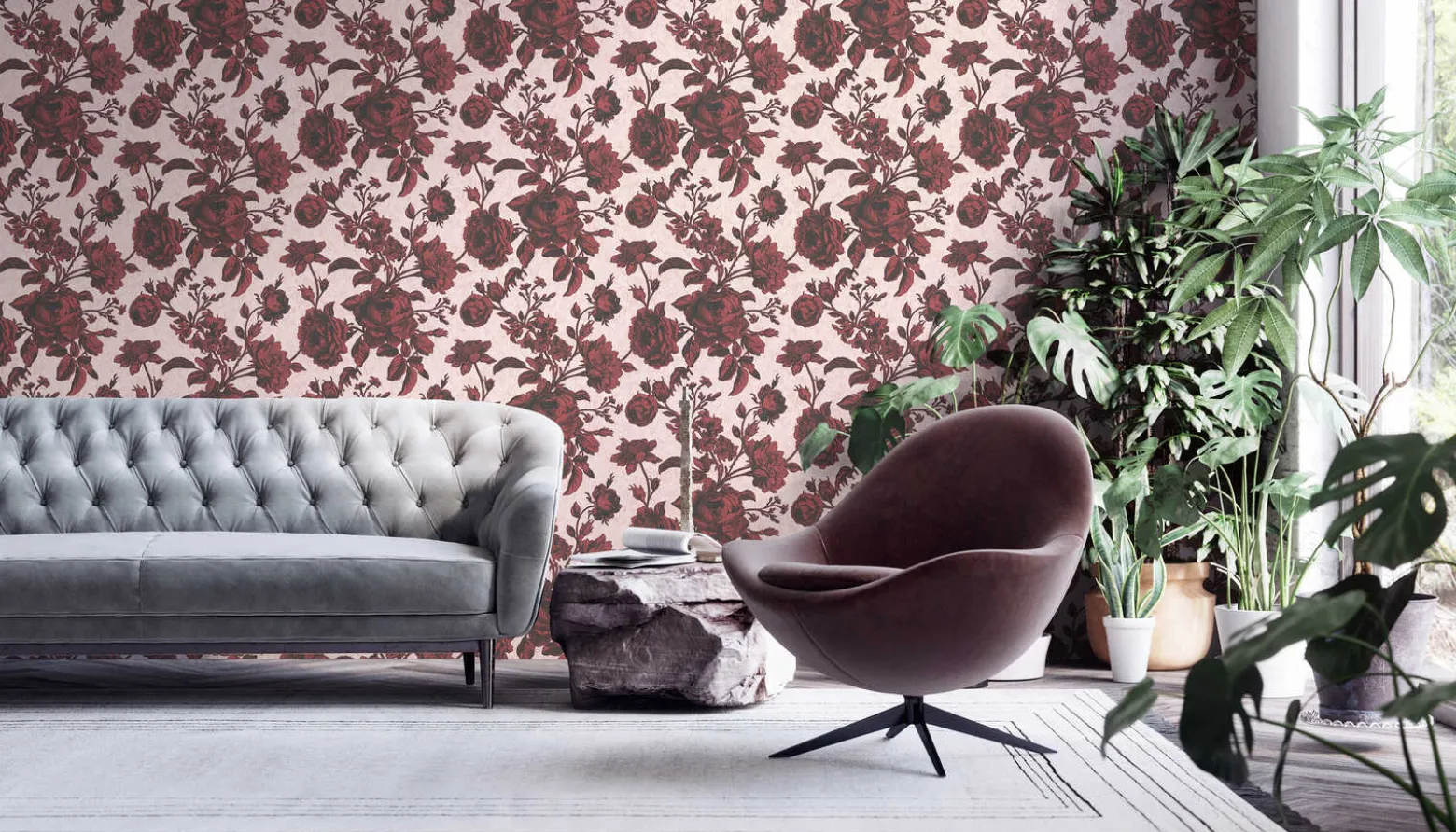 Vliestapete Rosen Blumen rot rosa schwarz 38700-4