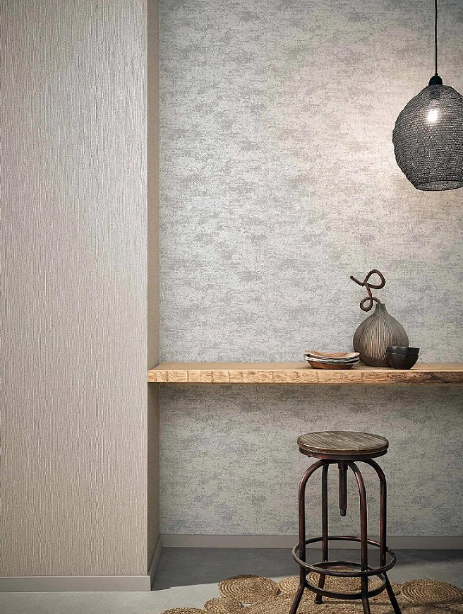 Vliestapete Sand-Struktur Uni grau Glanz 32508