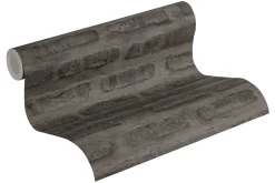Vliestapete Steinmauer dunkelgrau schwarz 37422-3