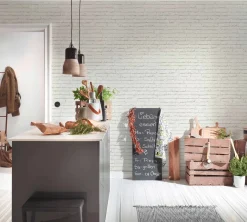 Vliestapete Steinmauer Klinker weiß grau 34399-2