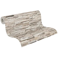 Vliestapete Stein Optik Metallic Beige Silber 38816-1
