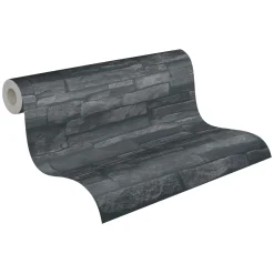 Vliestapete Stein Optik Natur Schwarz Anthrazit 38813-4