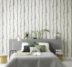Vliestapete Äste Natur weiß grau Glitzer 6305-10