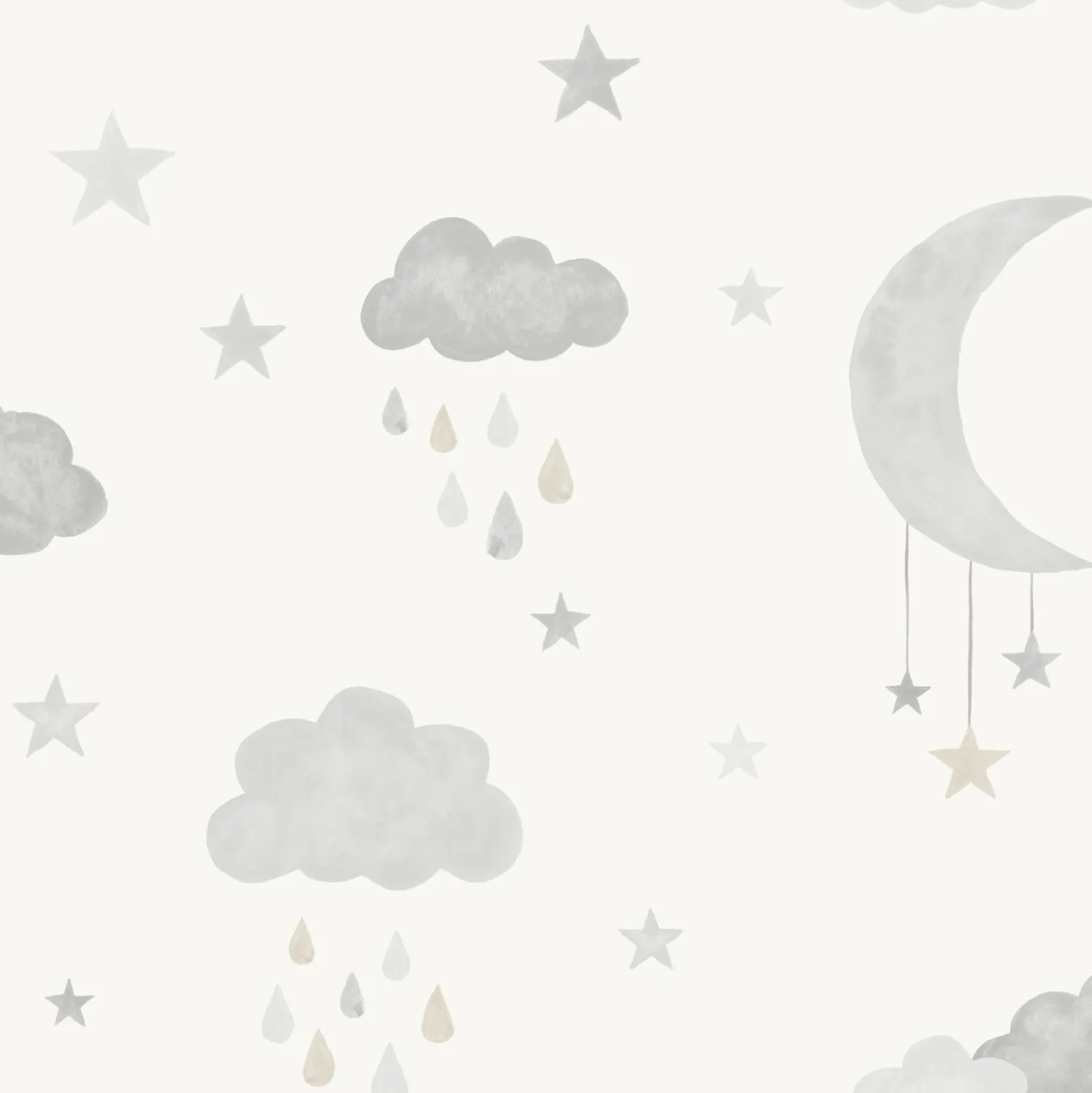 Vliestapete Sterne Mond Wolken Creme Beige Grau JS2211