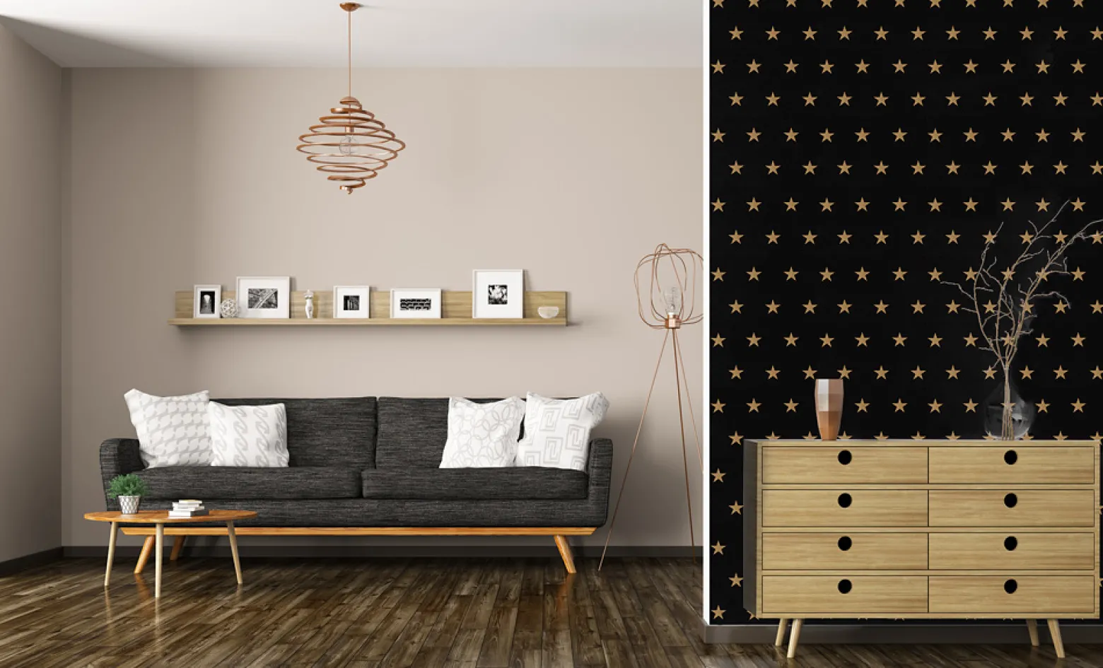 Vliestapete Sterne schwarz gold HOMEFACTO:RI 34760-4