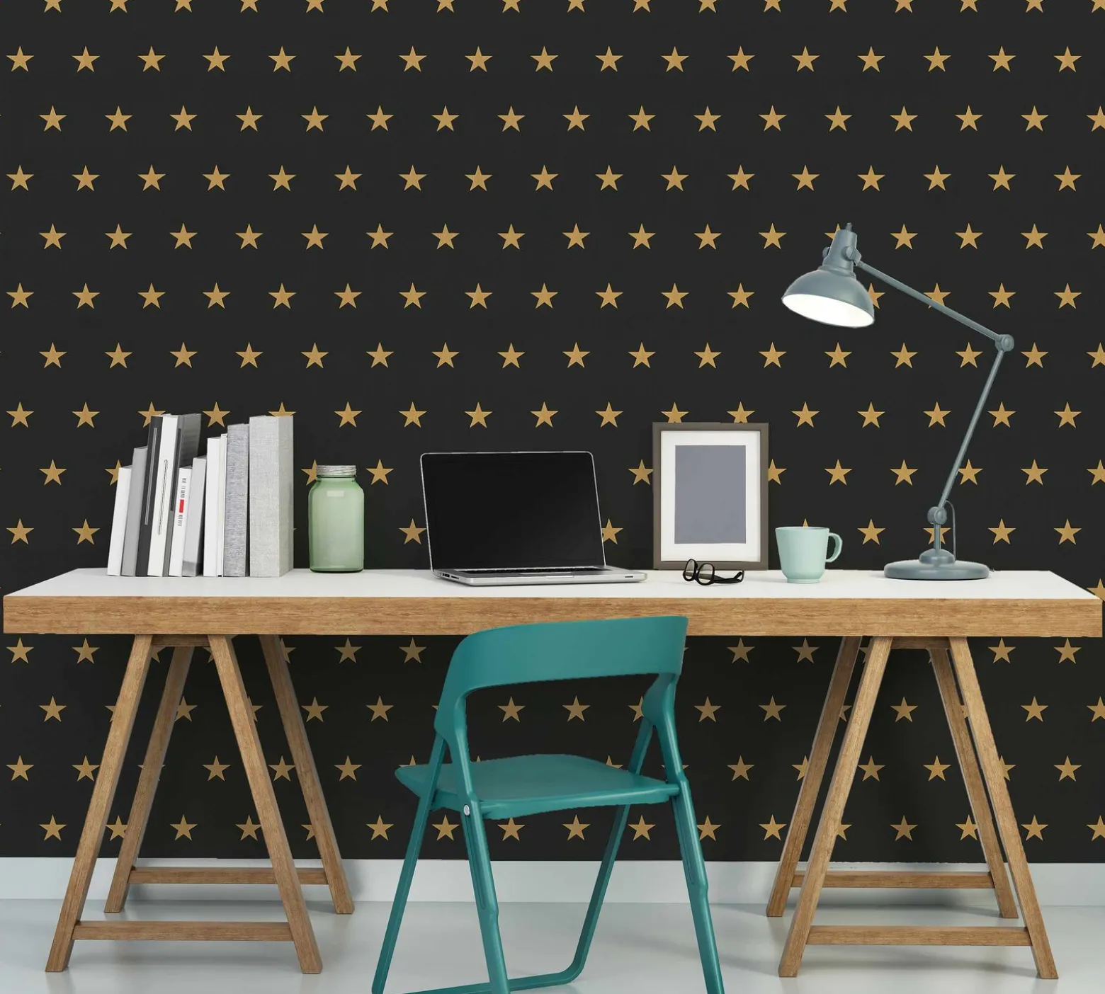 Vliestapete Sterne schwarz gold HOMEFACTO:RI 34760-4