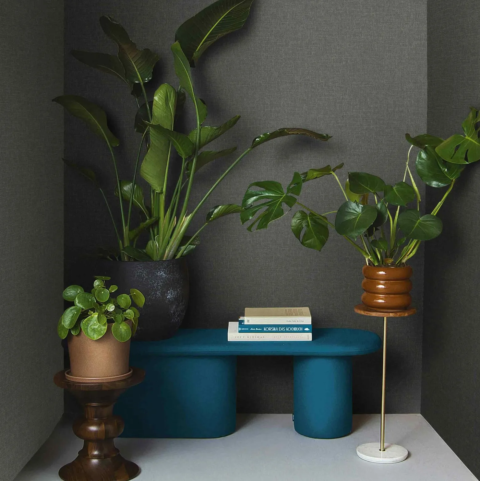 Vliestapete Stoff Optik Anthrazit Kupfer Metallic 86537