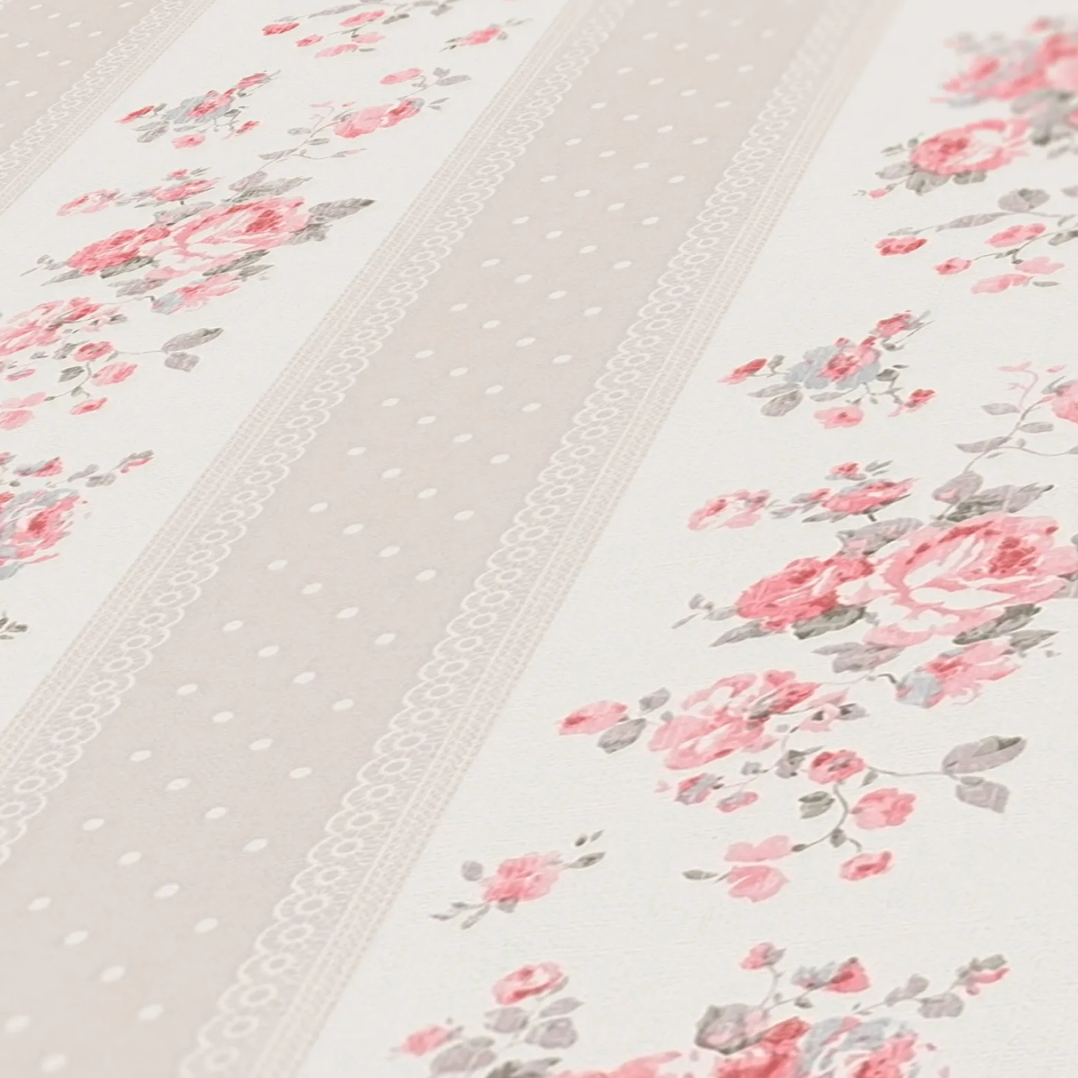 Vliestapete Streifen Blumen Punkte Beige Rosa 39069-4