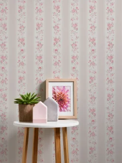 Vliestapete Streifen Blumen Punkte Beige Rosa 39069-4