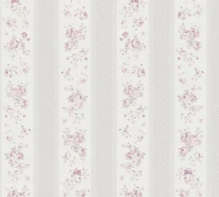 Vliestapete Streifen Blumen Punkte Grau Weiß Rosa