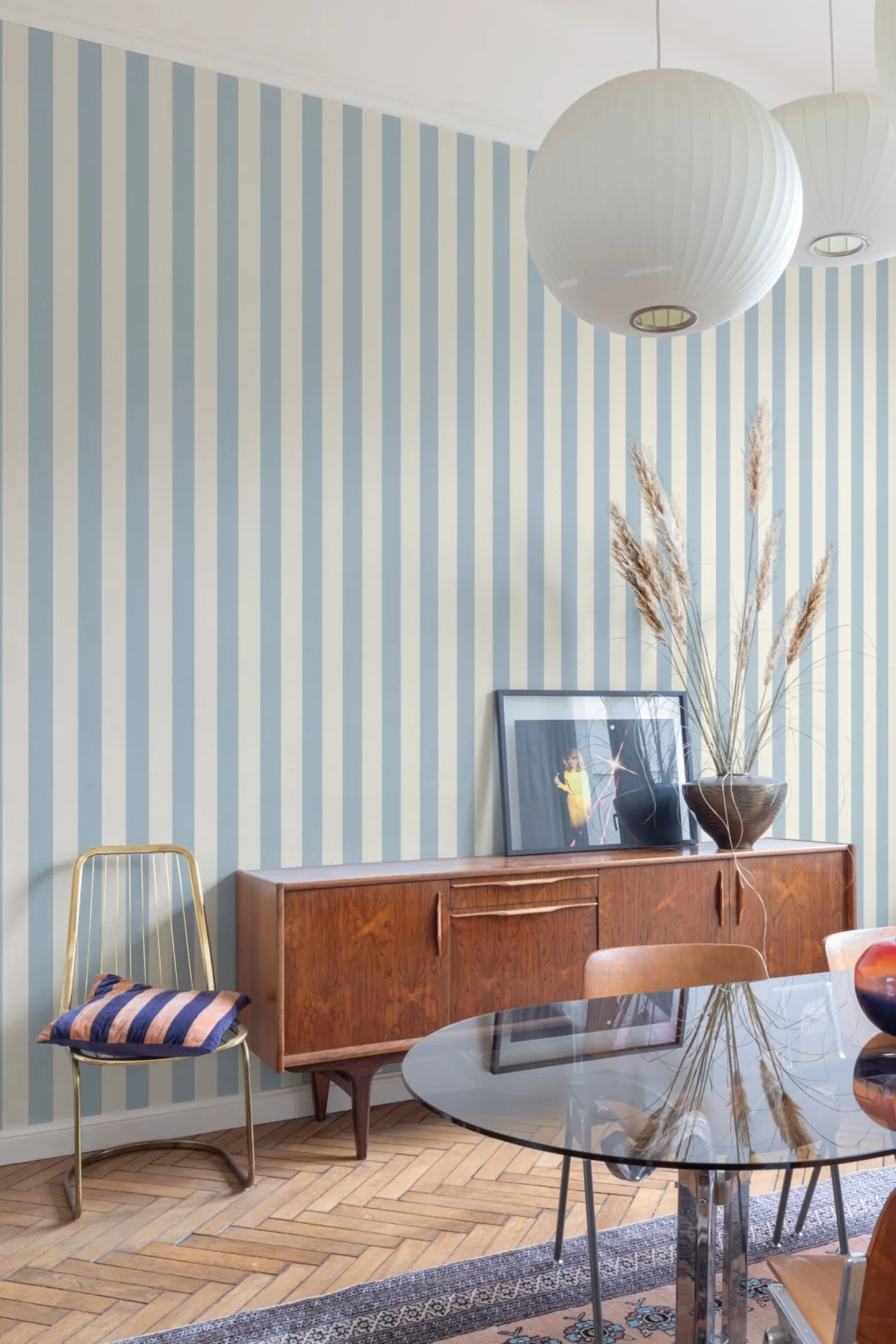 Vliestapete Streifen Textil Optik Creme Blau MN4007