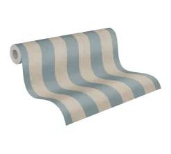 Vliestapete Streifen Textiloptik Blau Beige 78226-3