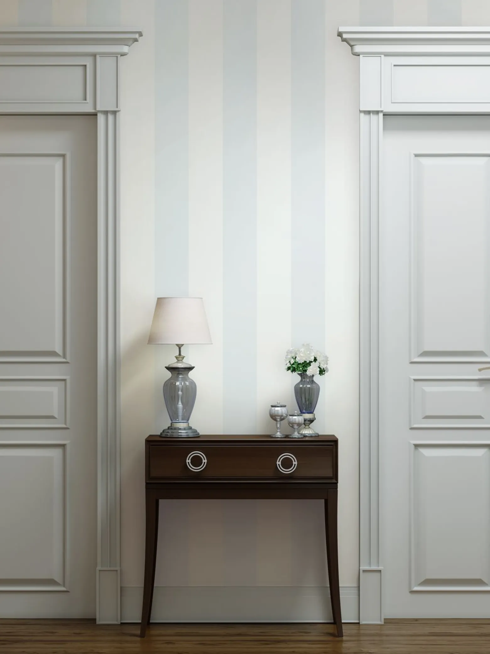 Vliestapete Streifen Textil Optik Blau Weiß 47635