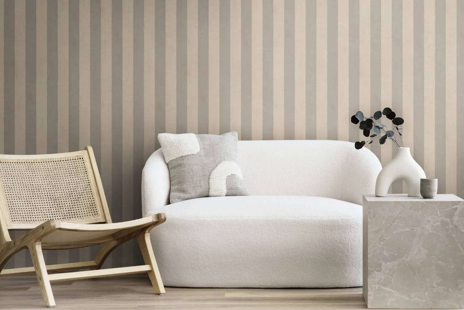 Vliestapete Streifen Textiloptik Beige Grau 78226-4