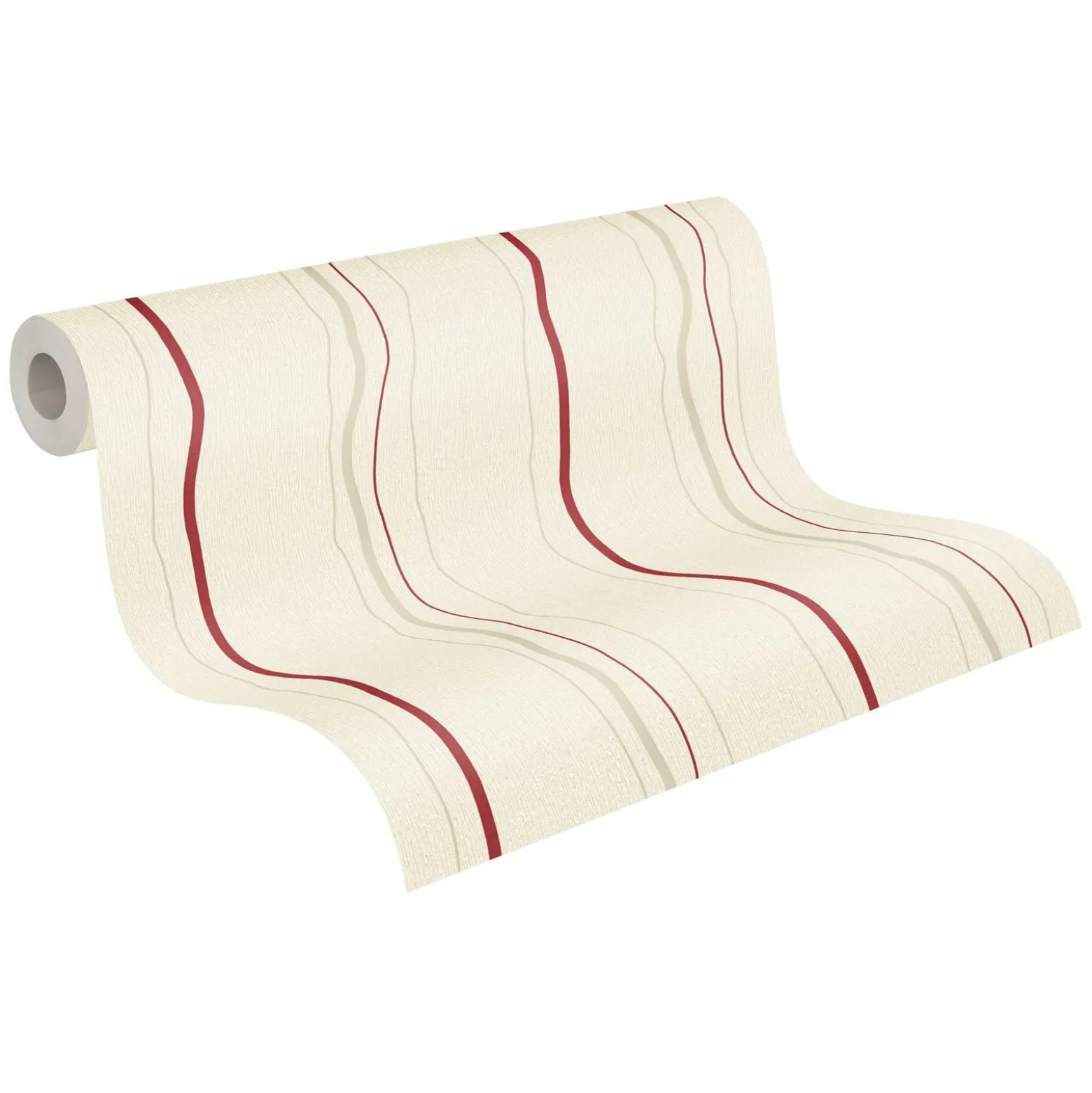 Vliestapete Streifen Wellen Creme Rot Glanz 95873-1