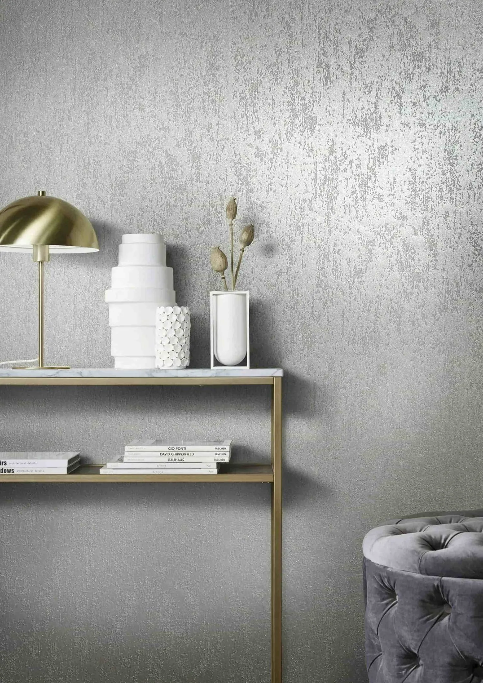 Vliestapete Struktur Shabby Uni Grau Glitzer 86549