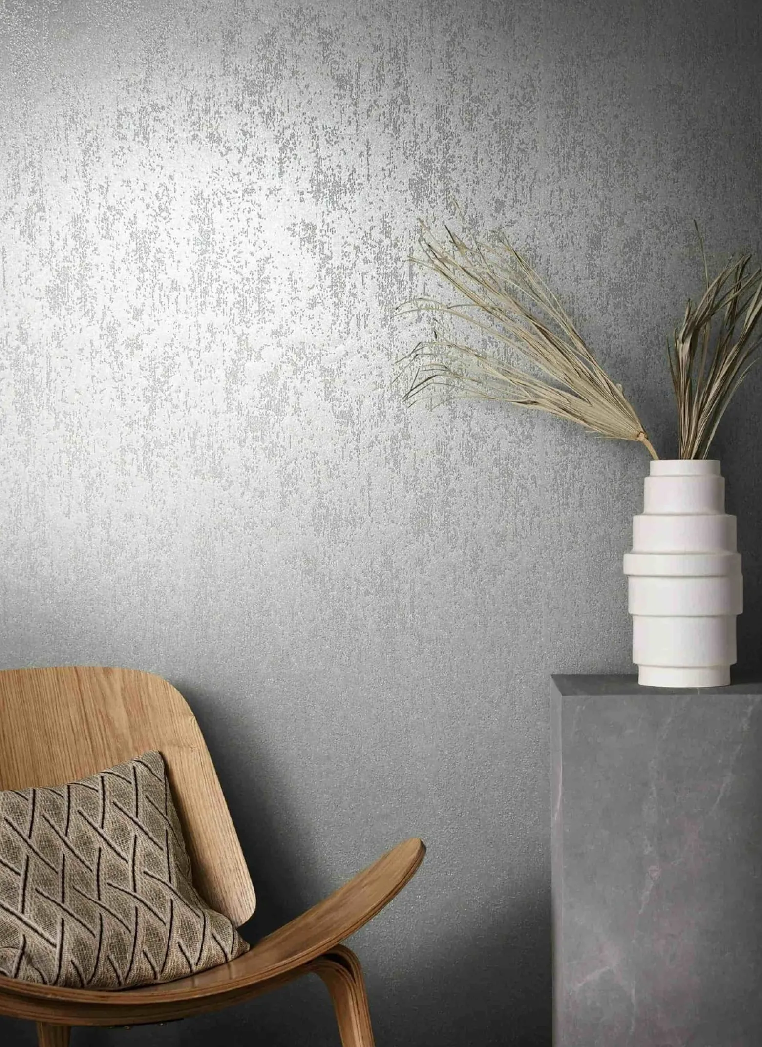 Vliestapete Struktur Shabby Uni Grau Glitzer 86549