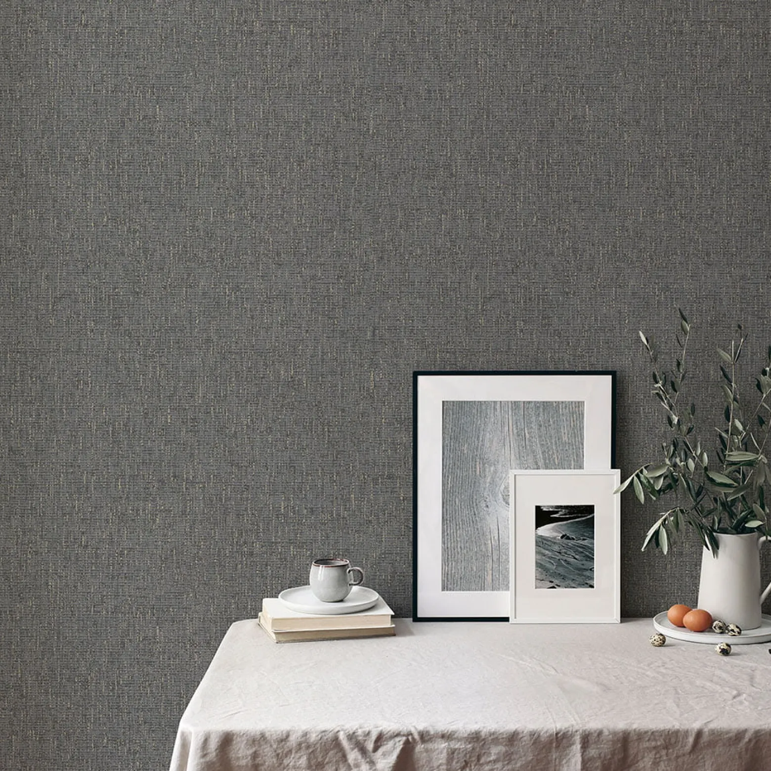 Vliestapete Struktur Uni Grau Gold Metallic 10285-10
