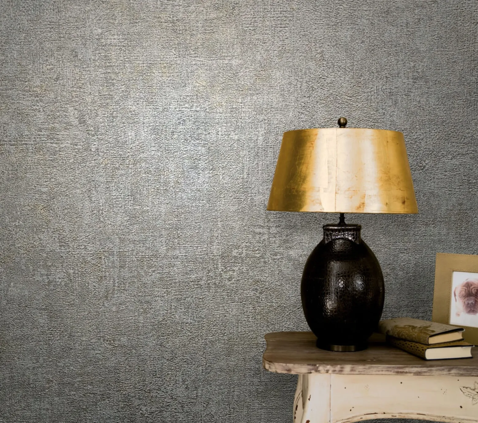 Vliestapete Struktur Uni Metallic grau gold 32832