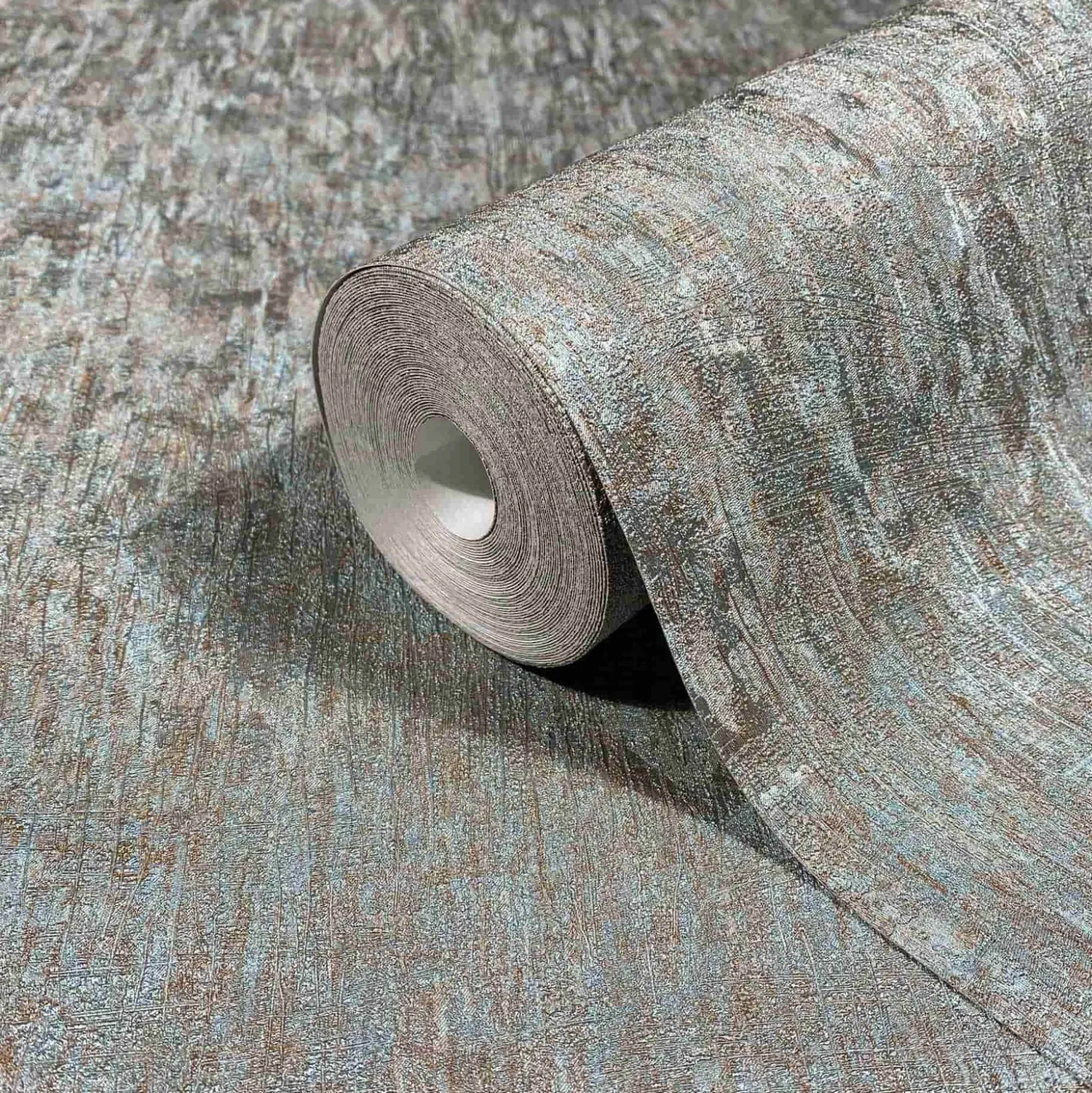 Vliestapete Struktur Uni Shabby Blau Kupfer Metallic 35526