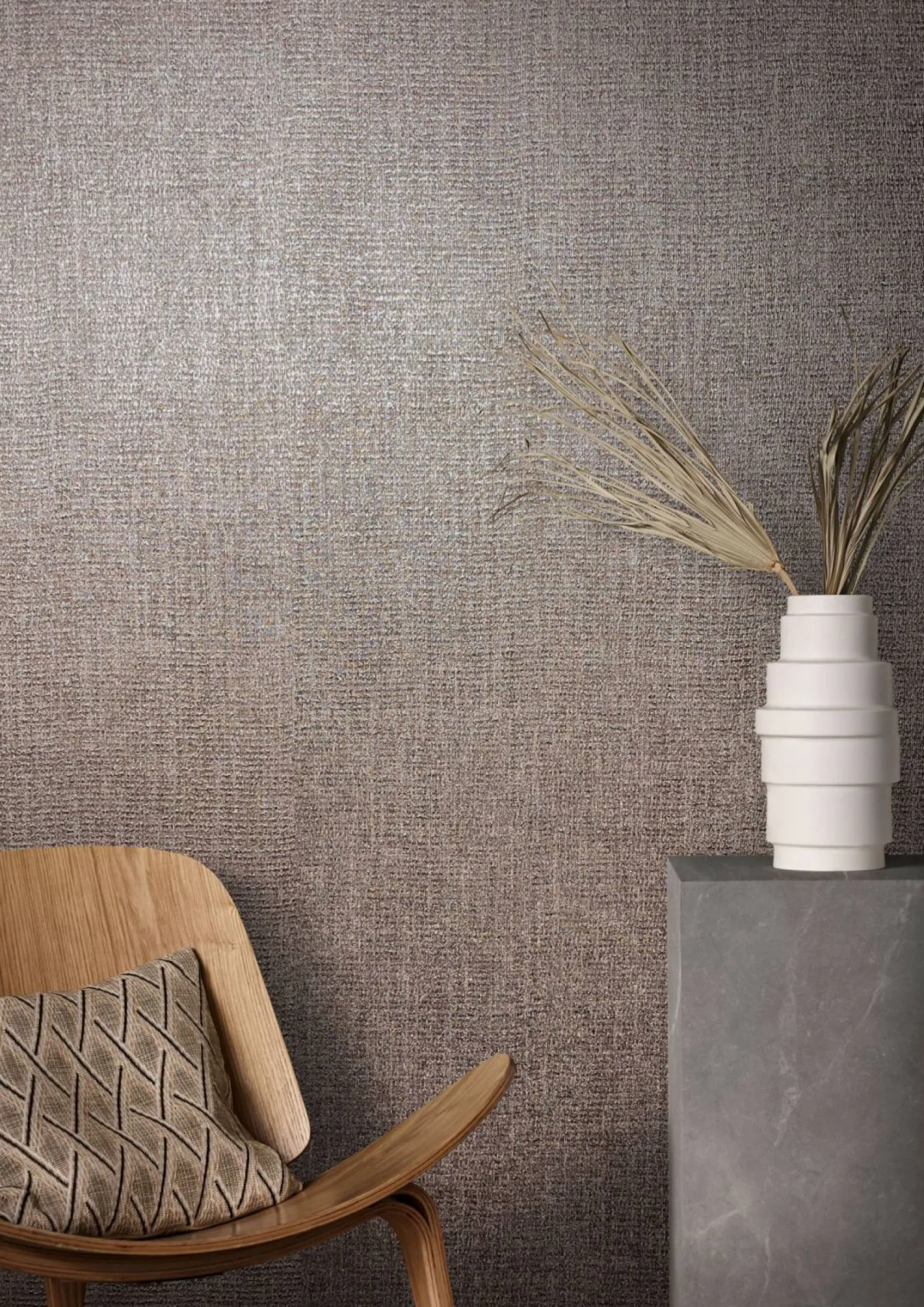 Vliestapete Textil Meliert taupe silber metallic 85739