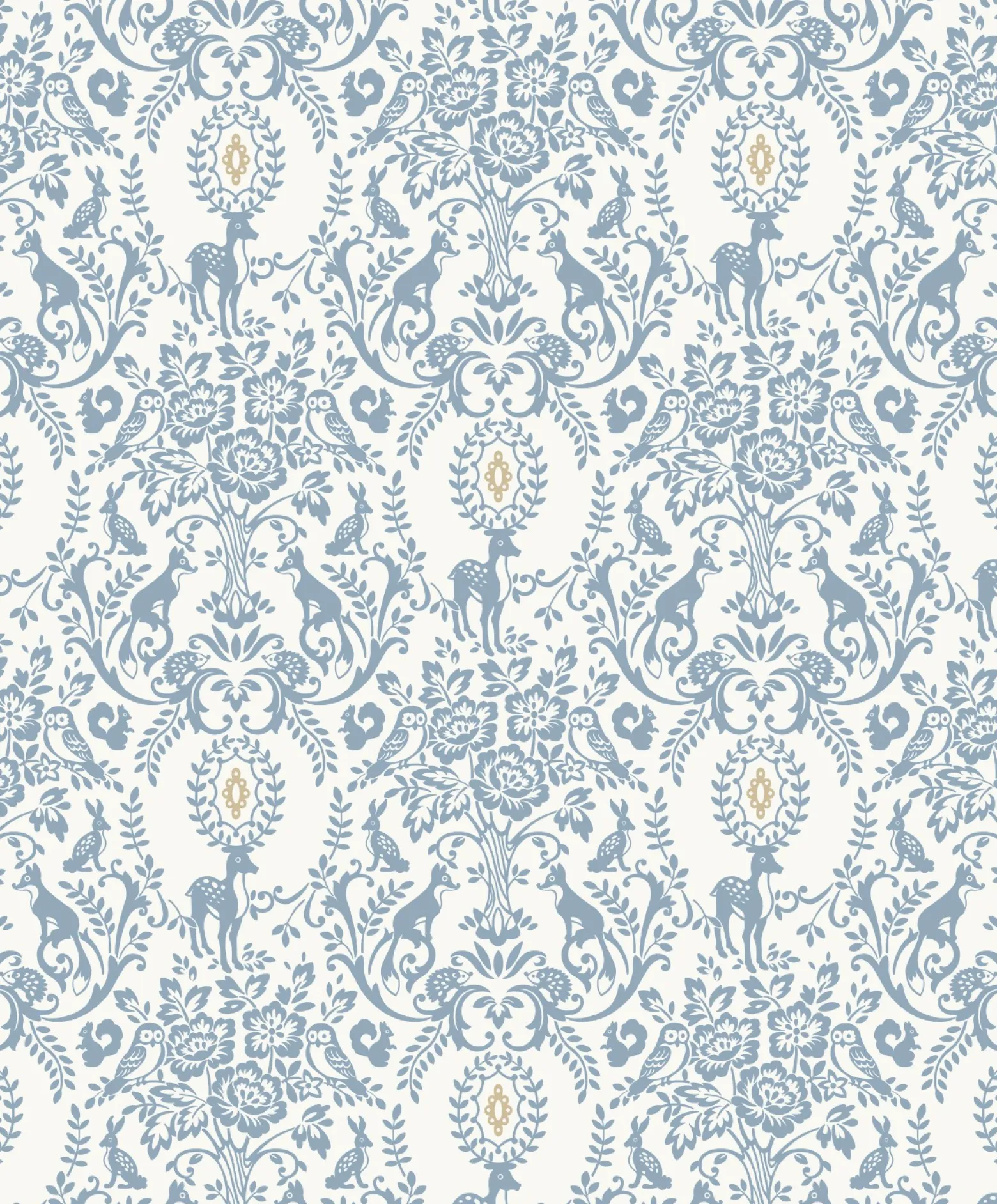 Vliestapete Tiere Floral Weiß Blau Gold Metallic JS3304